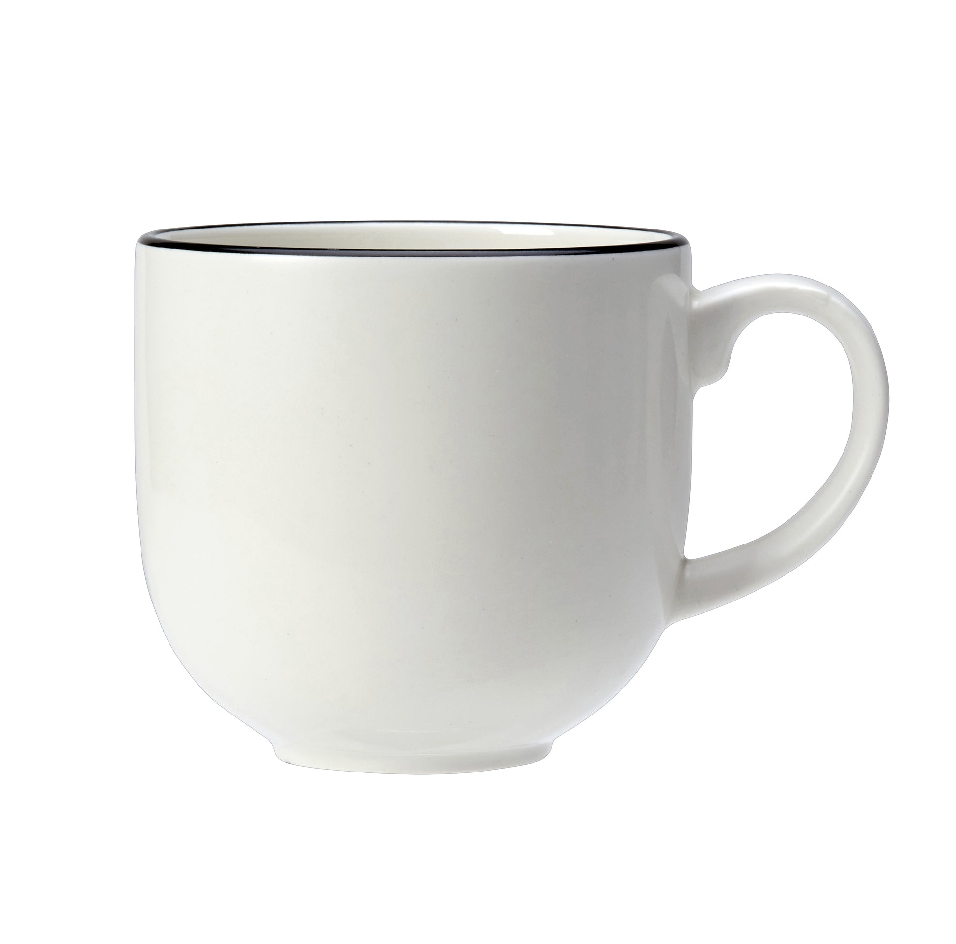Weiße Tasse mit Henkel.