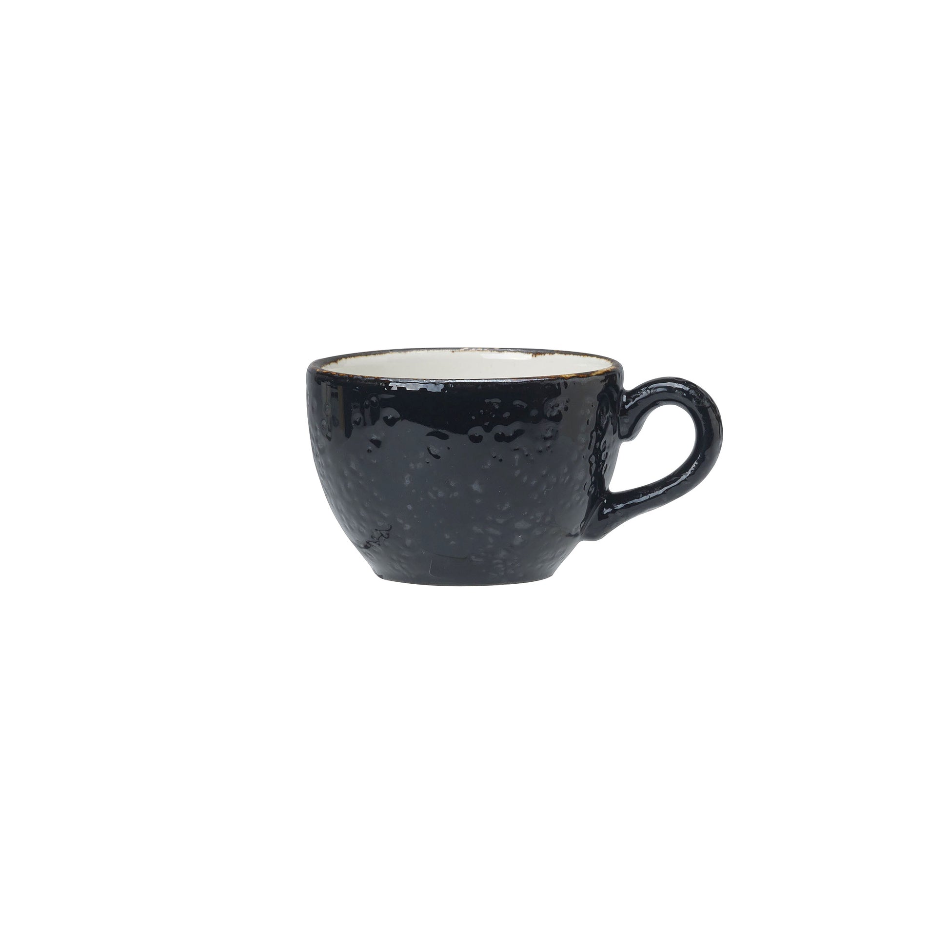 Schwarze Tasse mit Henkel.