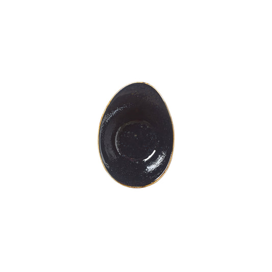 Schwarzer Teller, ovale Form.