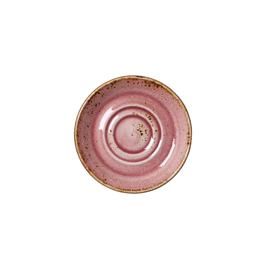 Rosa Keramikteller mit Sprenkeln.