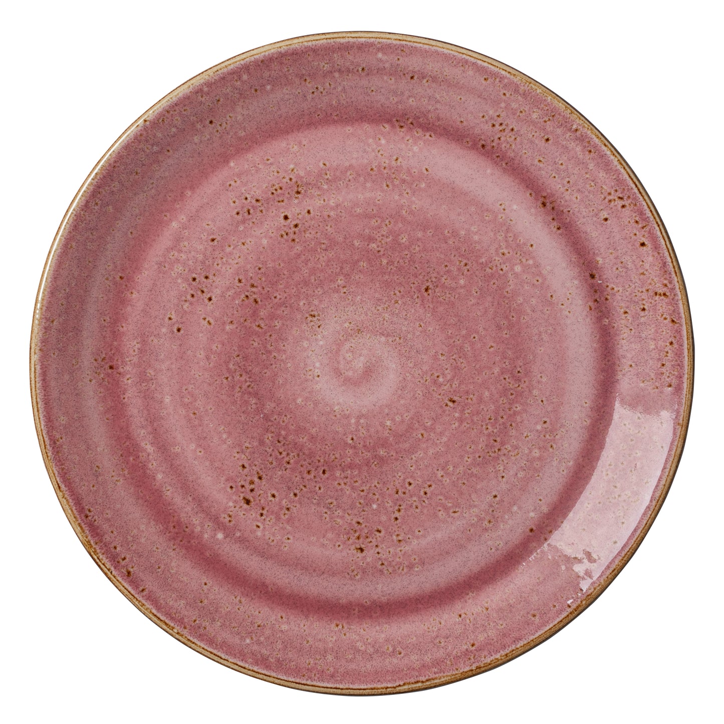 Rosa Keramikteller mit Sprenkeln.
