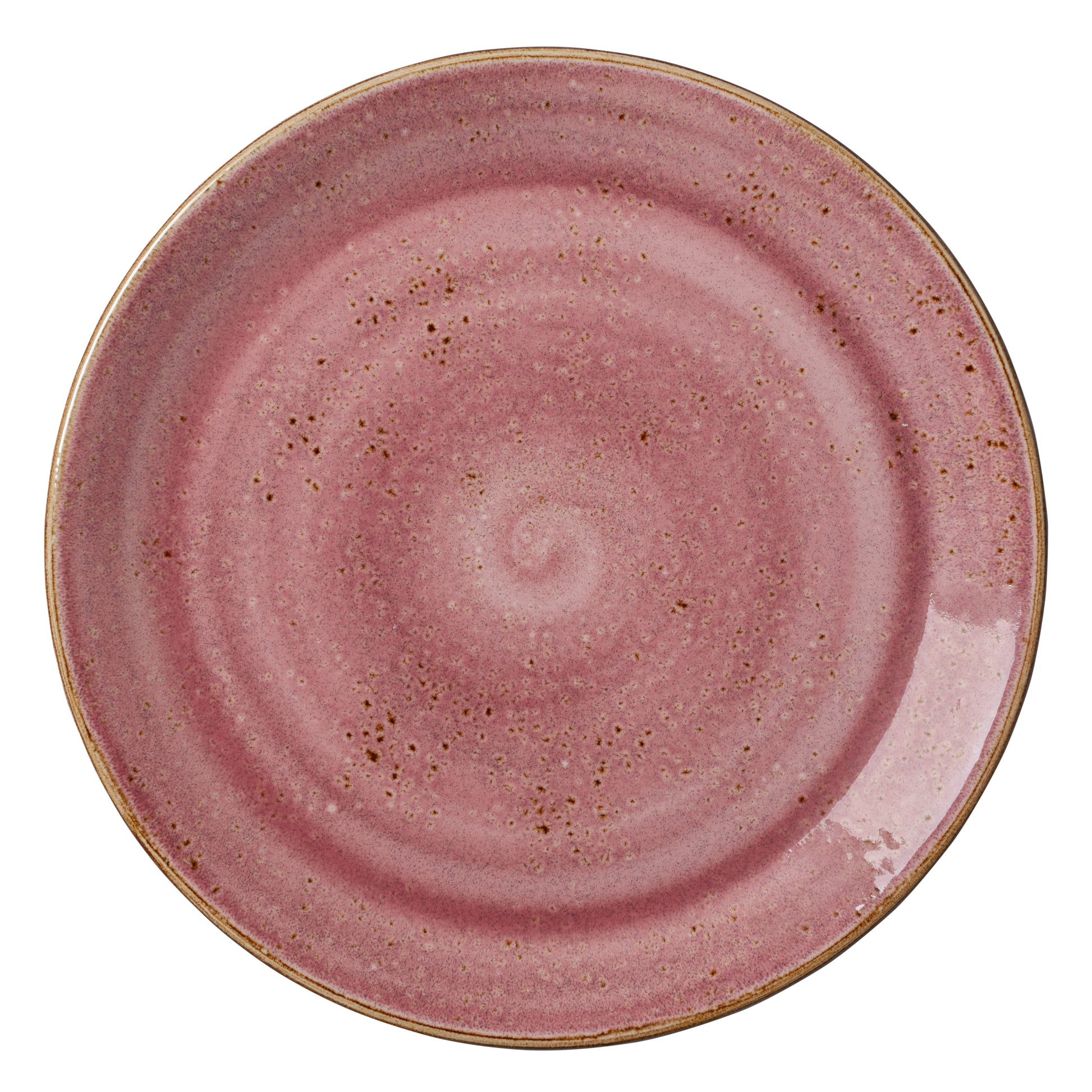 Rosa Keramikteller mit Sprenkeln.