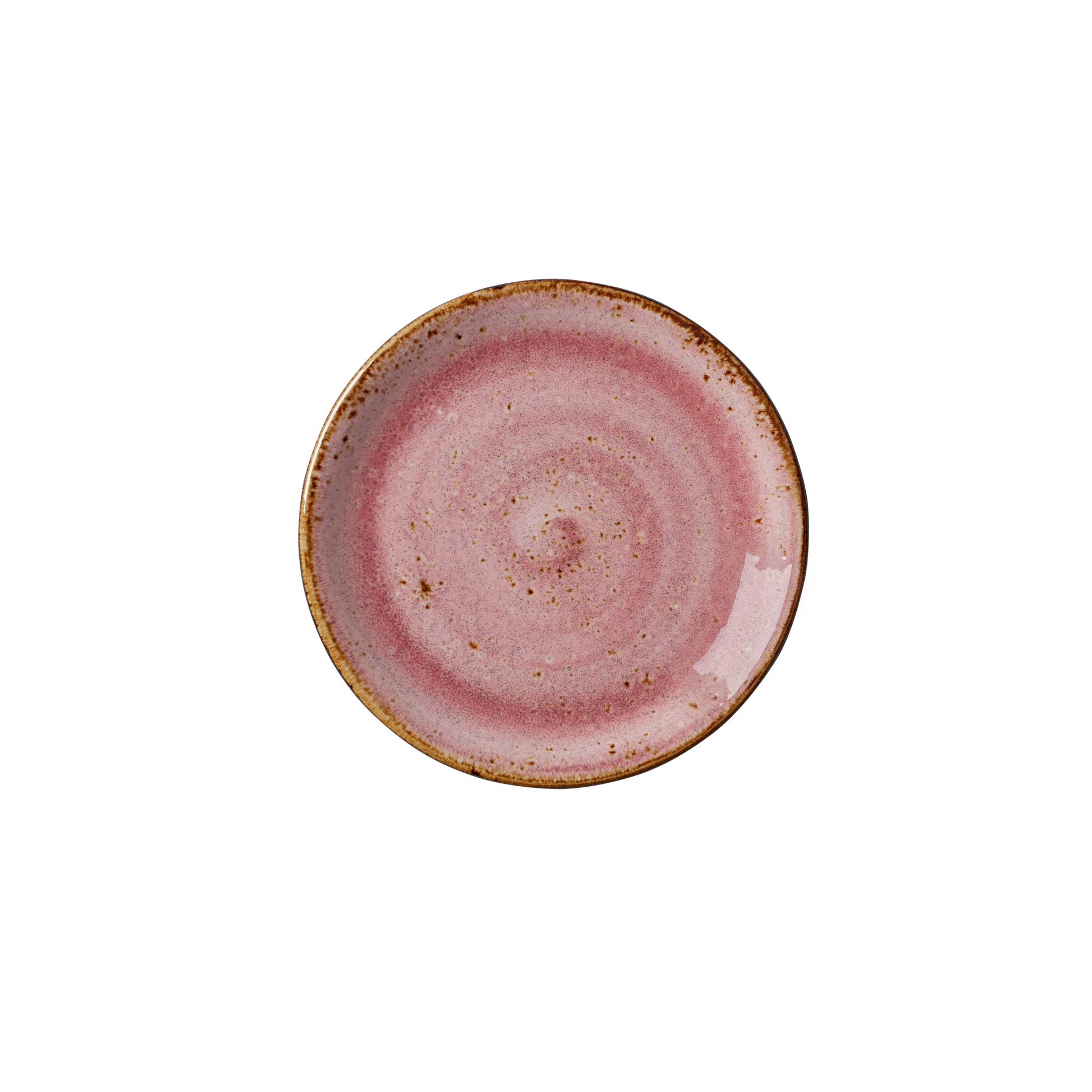 Rosa Keramikteller mit Sprenkeln.
