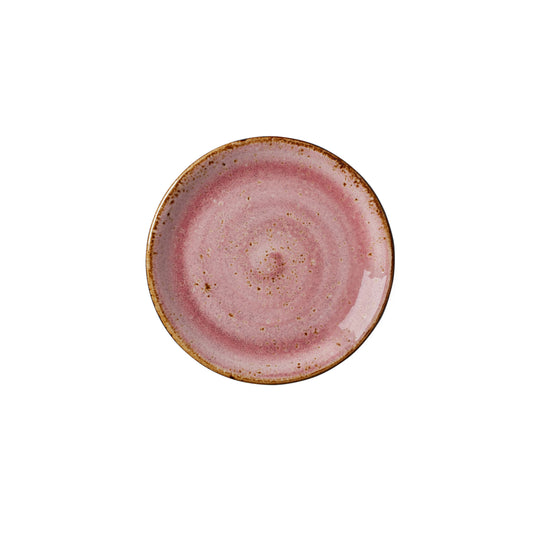 Rosa Keramikteller mit Sprenkeln.