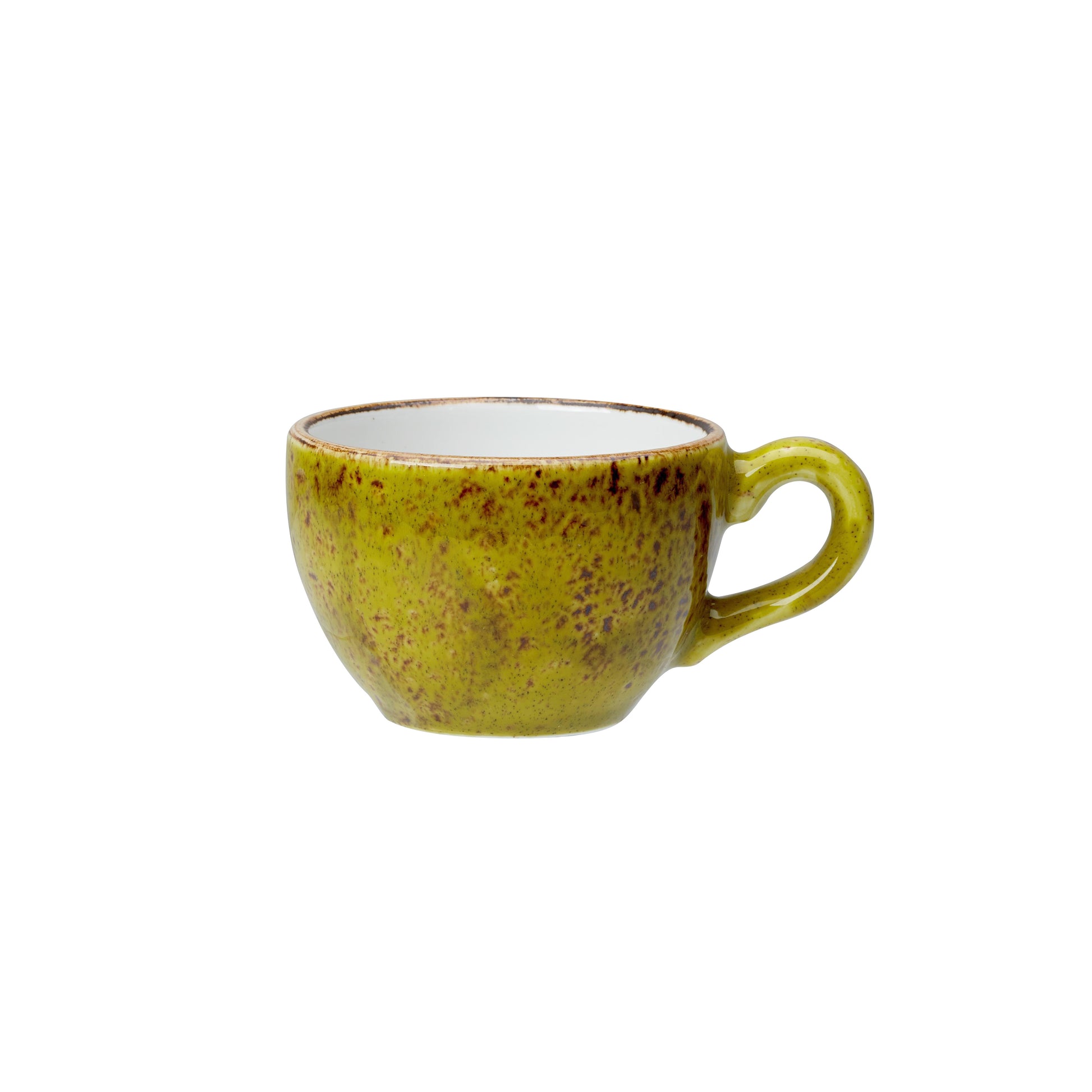 Grüne Keramiktasse mit Henkel.