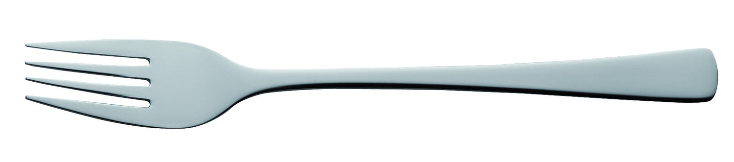 Silberne Gabel auf weißem Hintergrund.