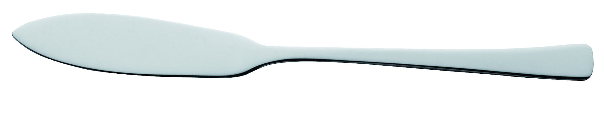 Silberner Fischmesser auf weißem Hintergrund.