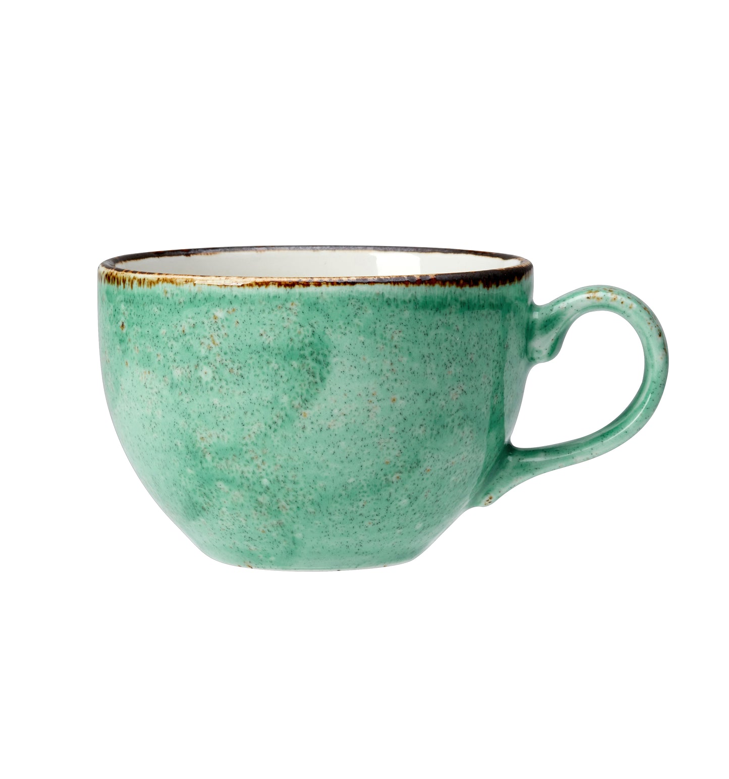 Grüne Keramiktasse mit Henkel.