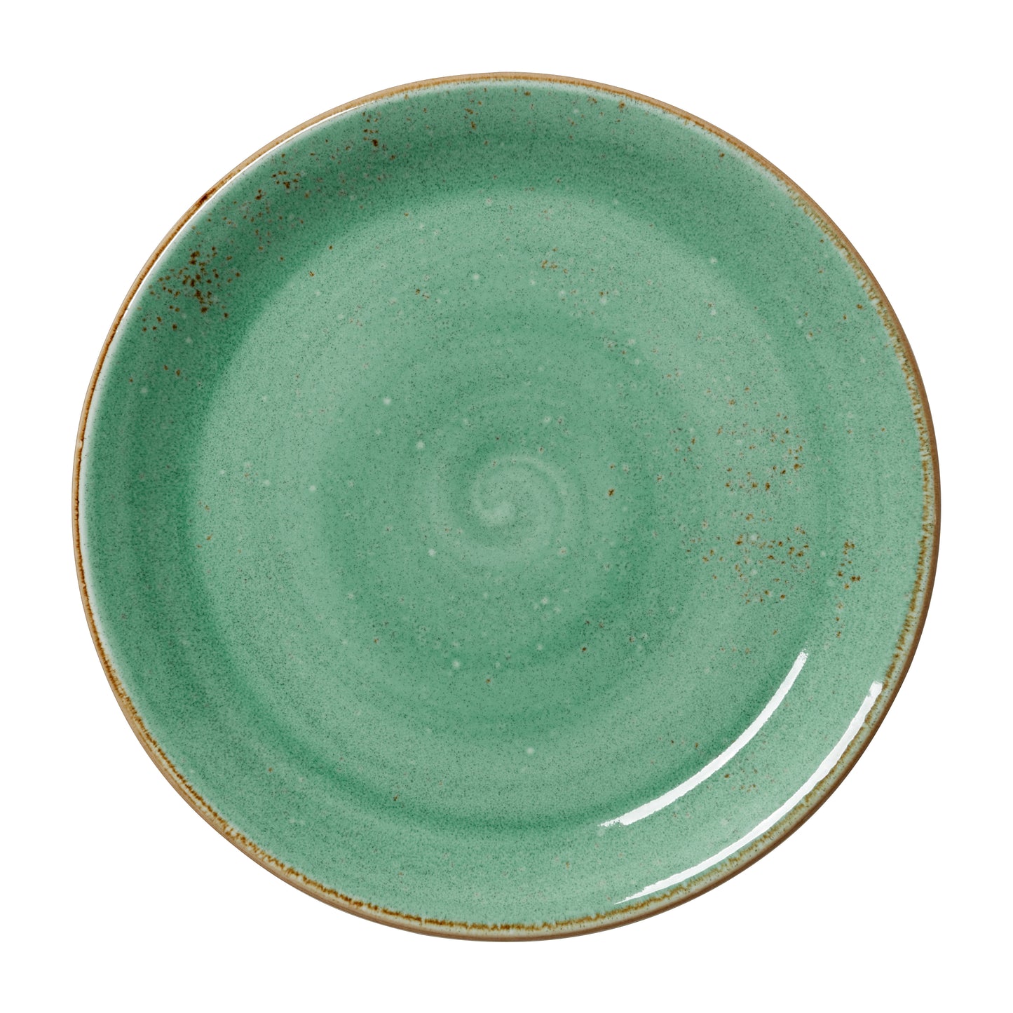 Grüner Teller mit Spiraldesign.
