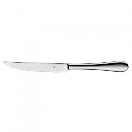 Silbernes Steakmesser mit Wellenschliff.