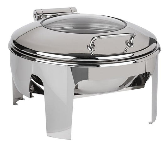 Runder Chafing Dish aus Edelstahl.