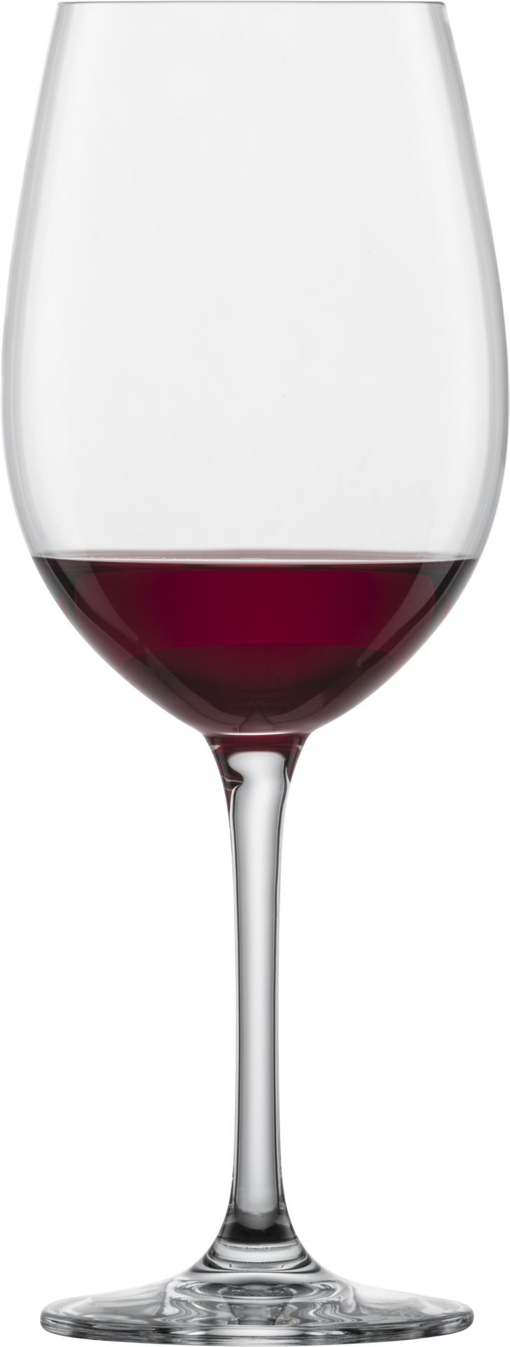 Weinglas mit Rotwein halbvoll