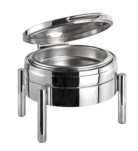 Runder Edelstahl-Chafing-Dish mit Deckel.