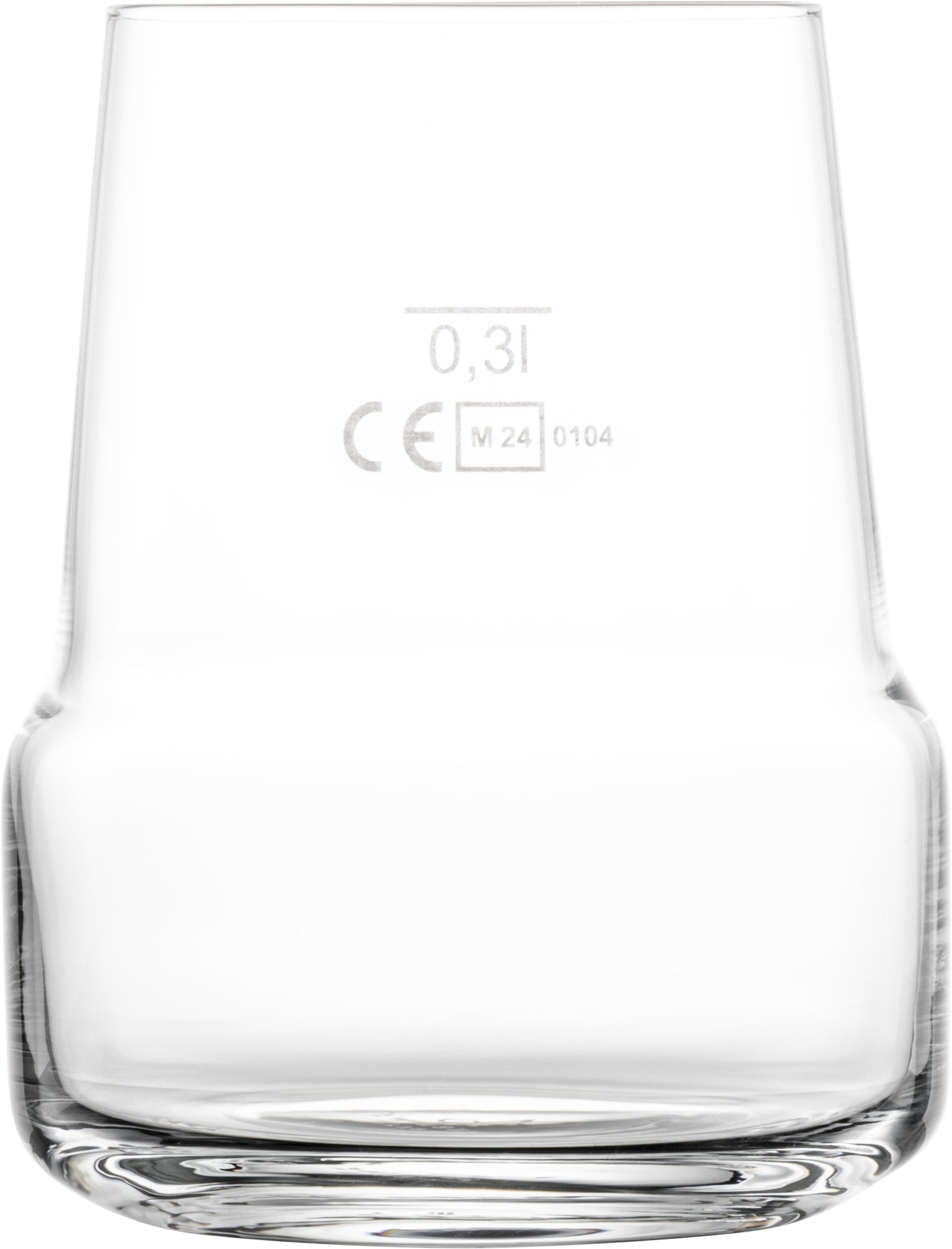 Glas mit Volumenangabe und Zertifizierung.