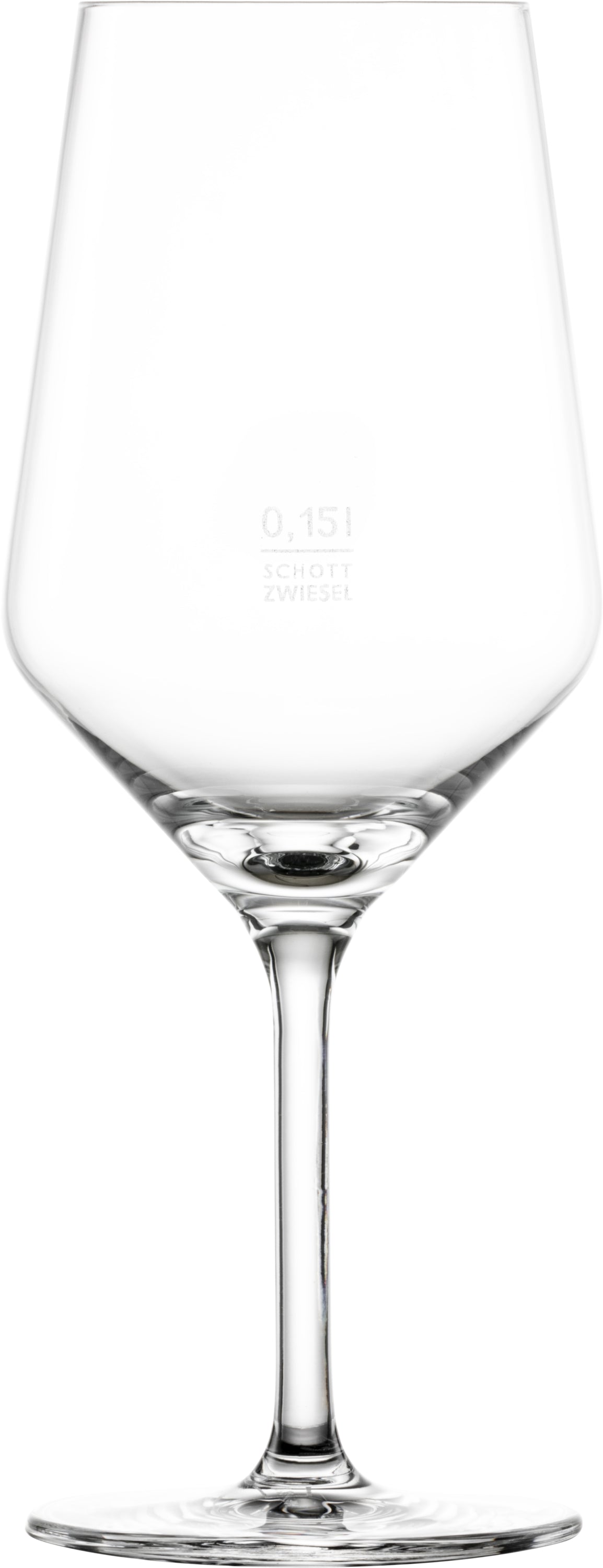 Weinglas mit Eichstrich und Logo.