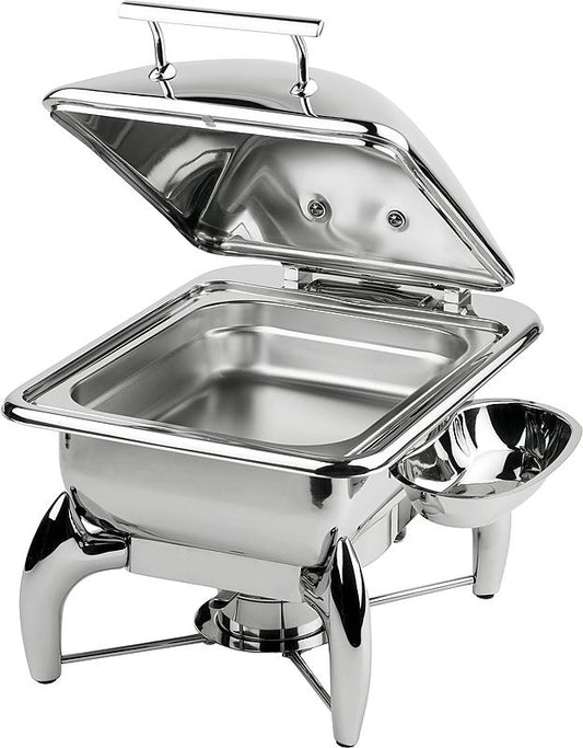 Chafing Dish aus Edelstahl geöffnet.