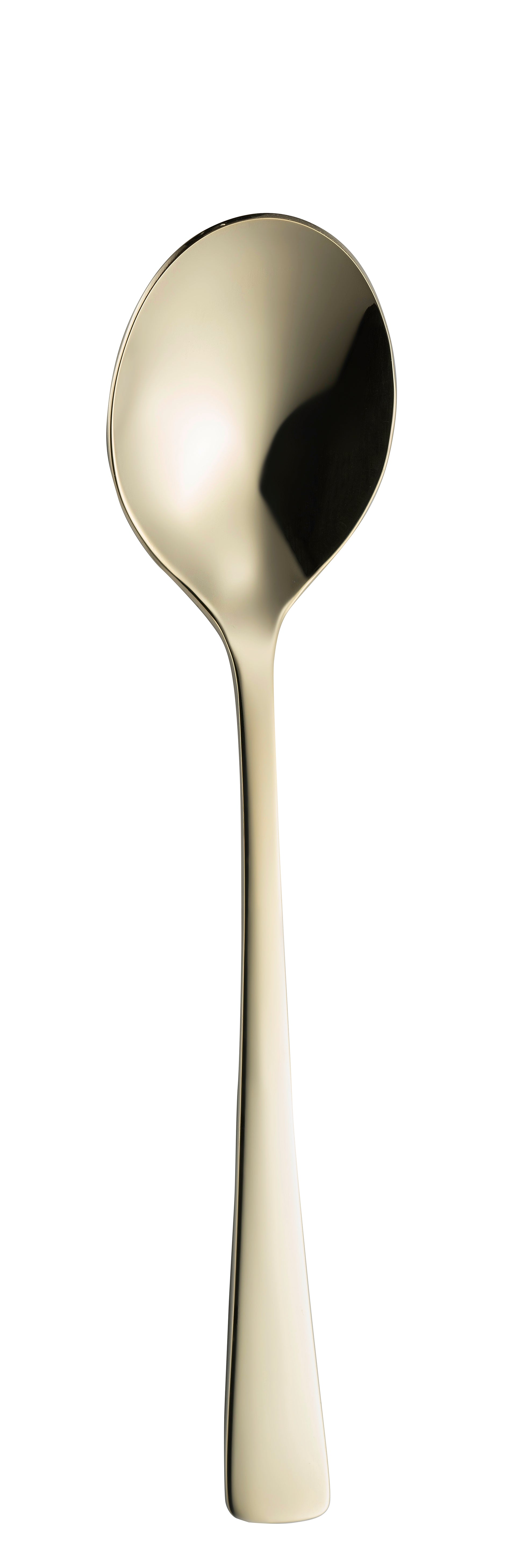 Goldener Löffel auf weißem Hintergrund.