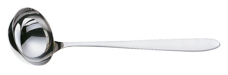 Silberne Suppenkelle aus Edelstahl.