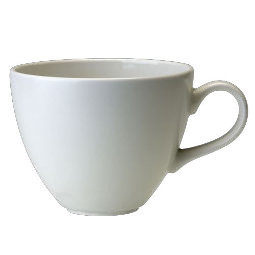 Weiße Tasse mit Henkel.