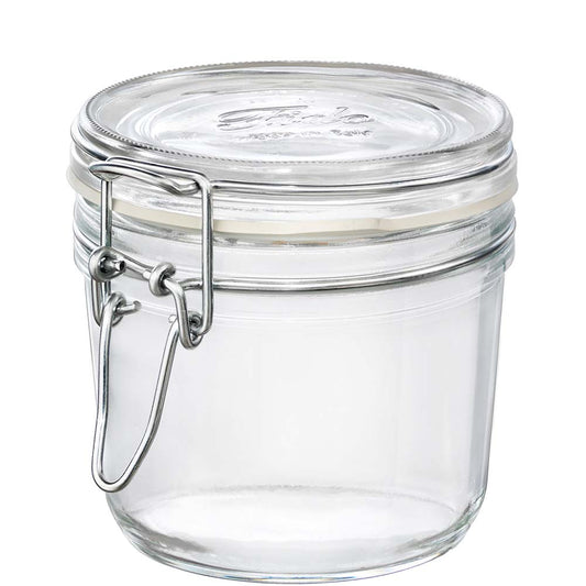Verschließbares Glasgefäß mit Bügelverschluss.