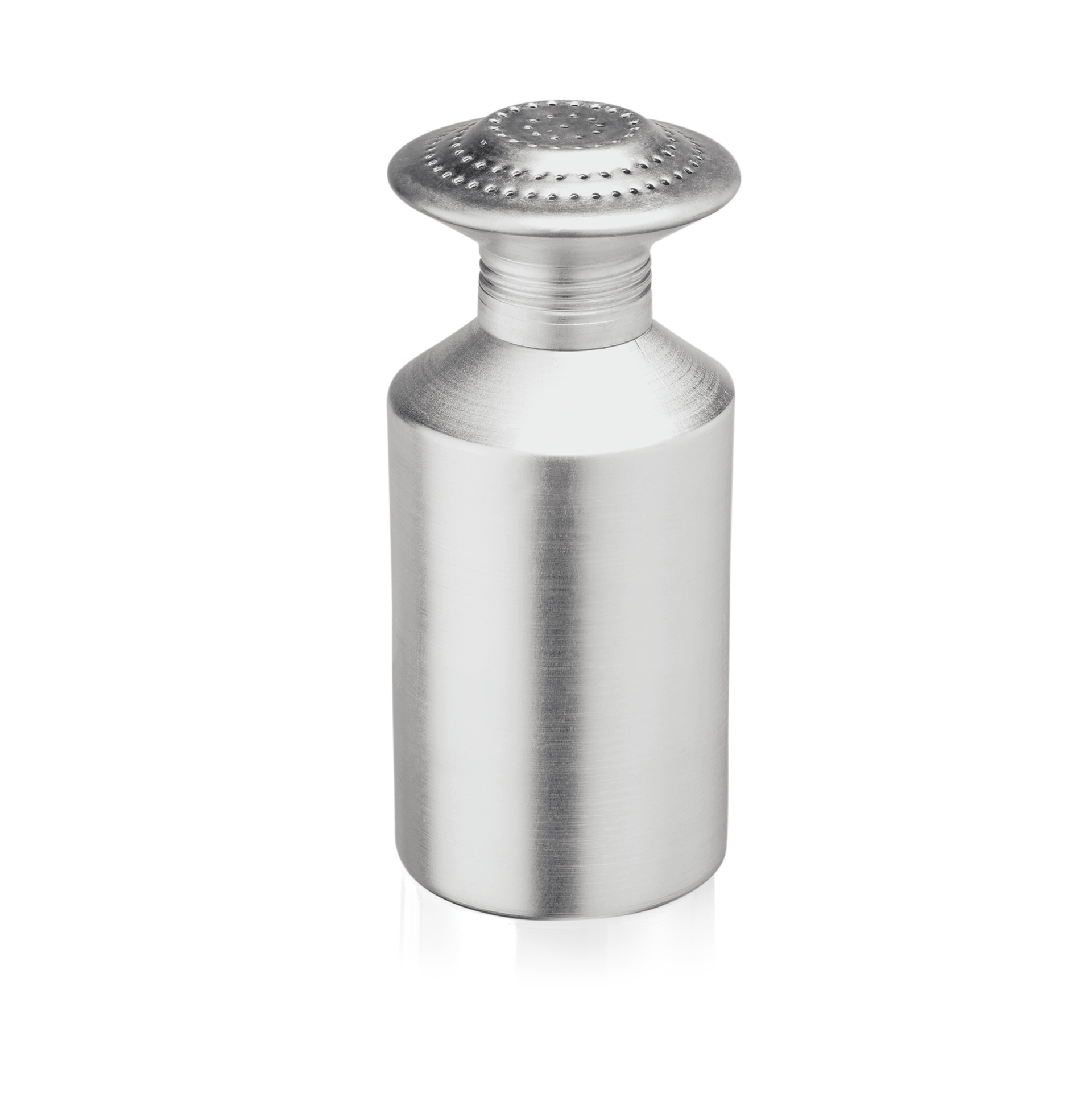 Silberner Gewürzstreuer aus Metall.