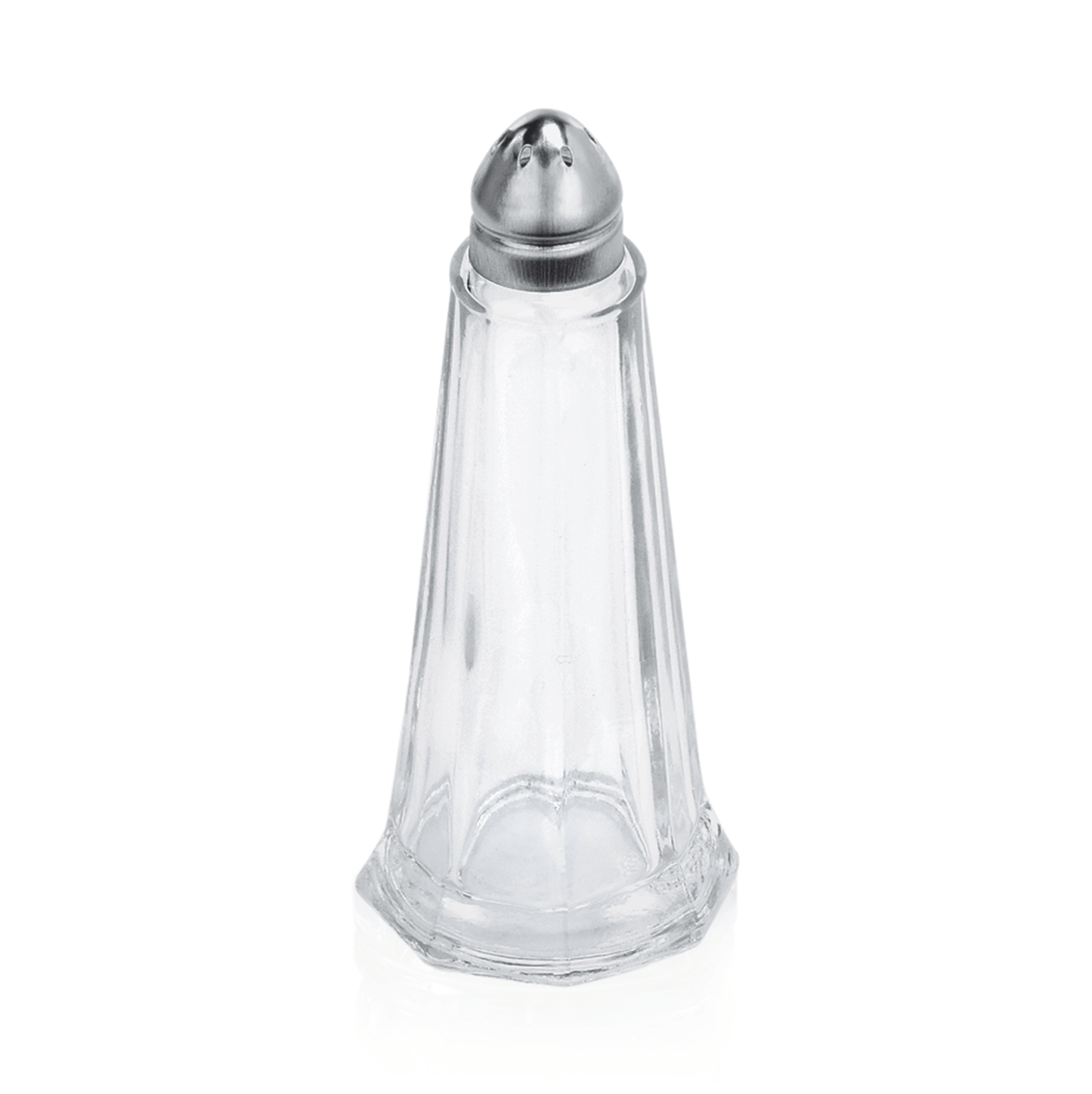 Salzstreuer aus Glas und Metall.