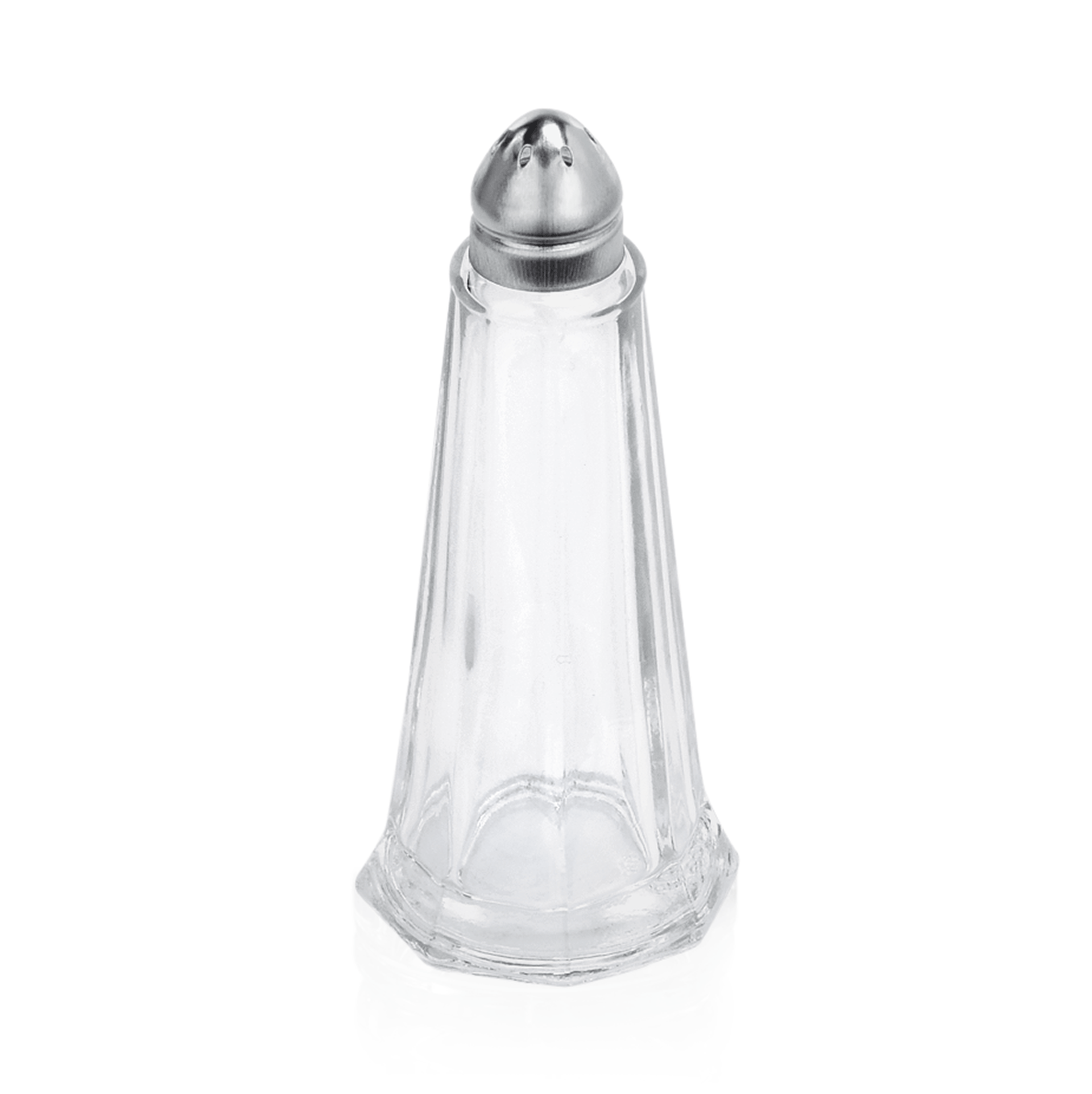 Salzstreuer aus Glas und Metall.