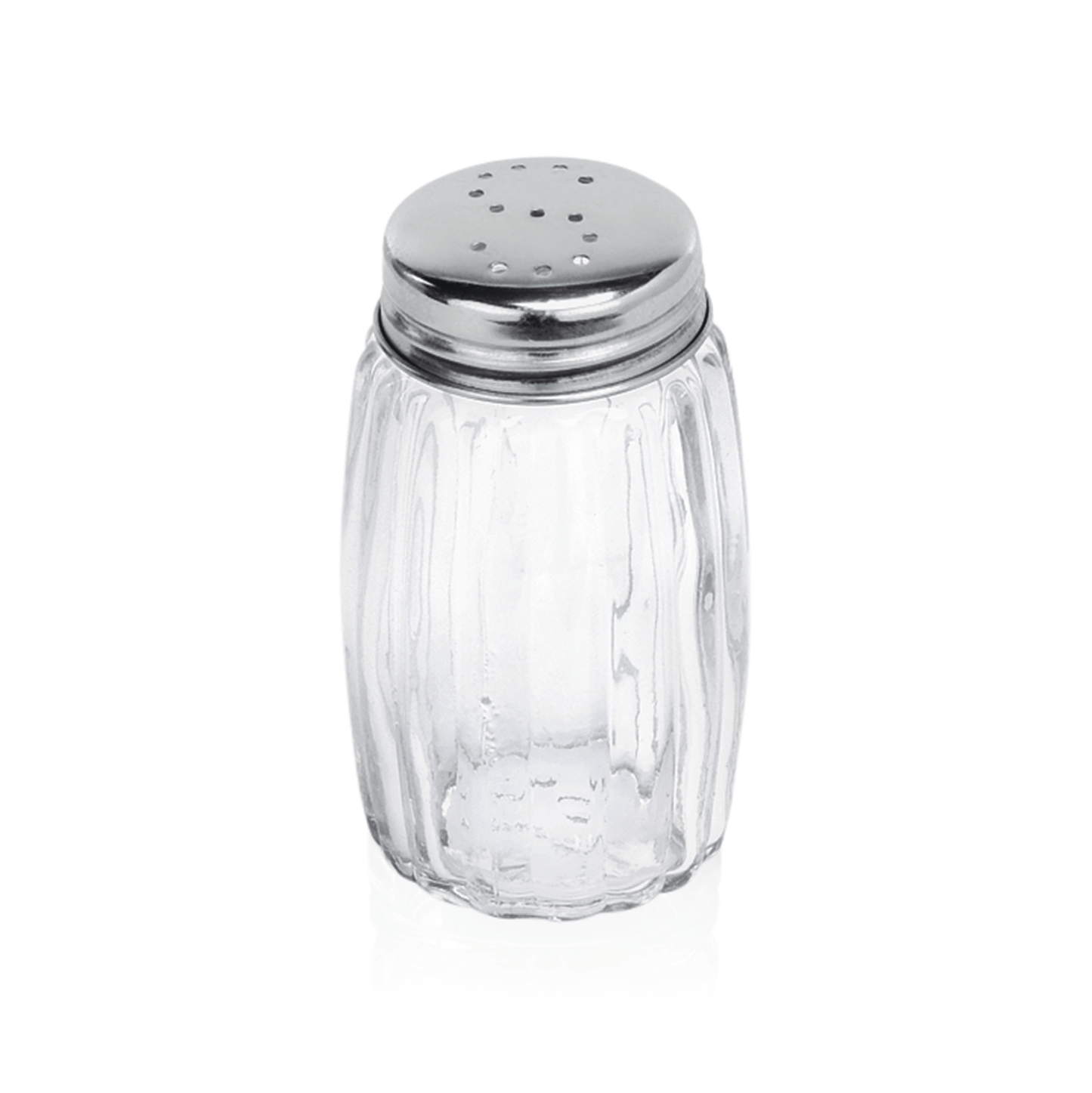 Salzstreuer aus Glas und Metall.