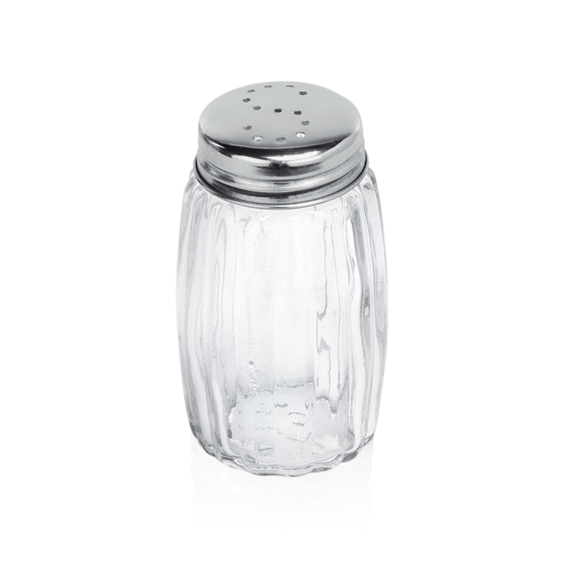 Salzstreuer aus Glas und Metall.