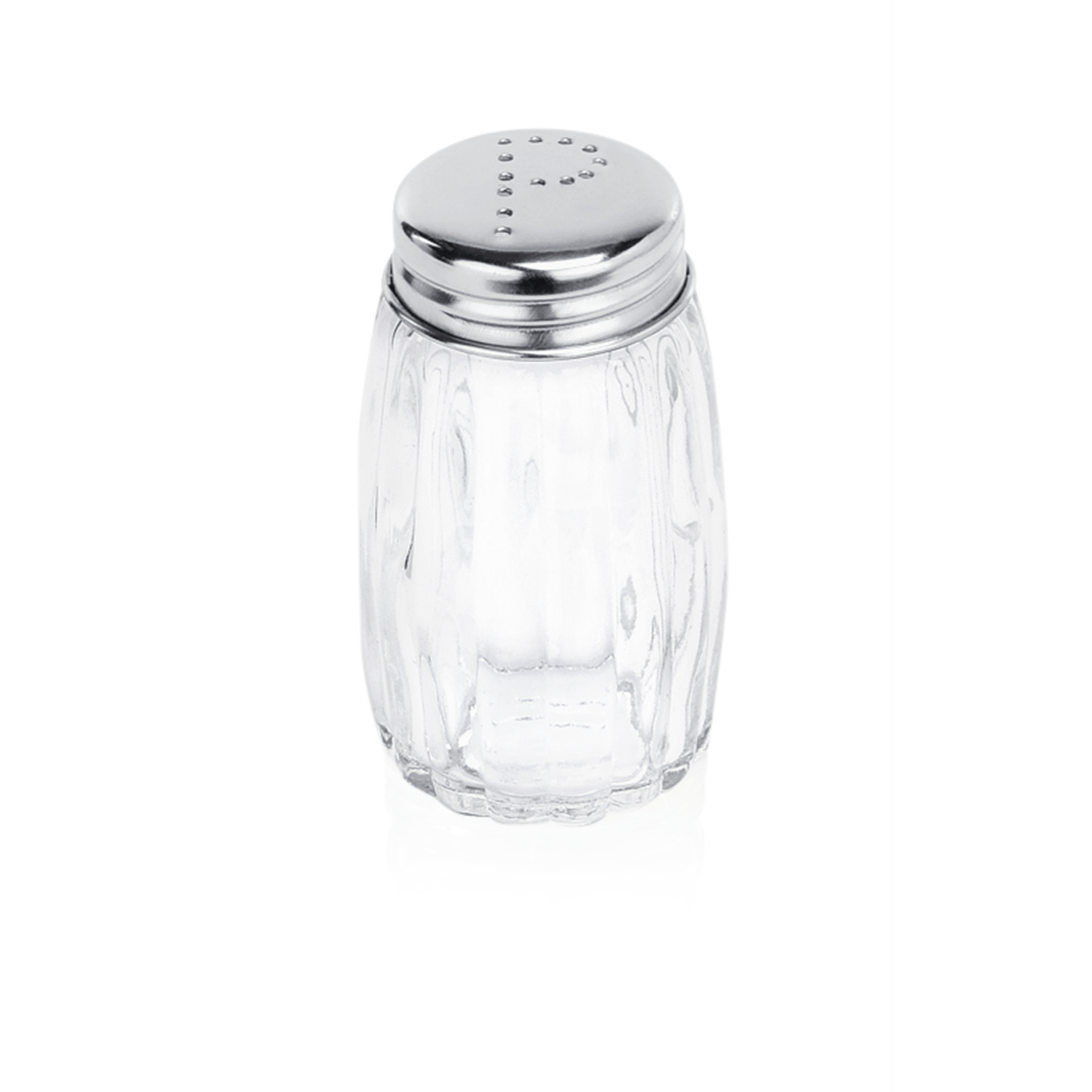 Salzstreuer aus Glas und Metall.