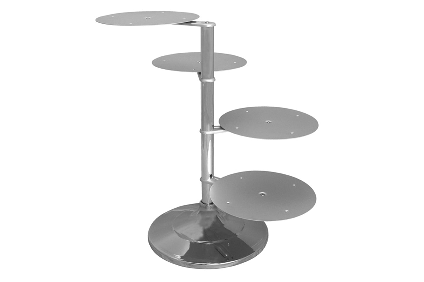 Edelstahlständer mit mehreren Ablagen.