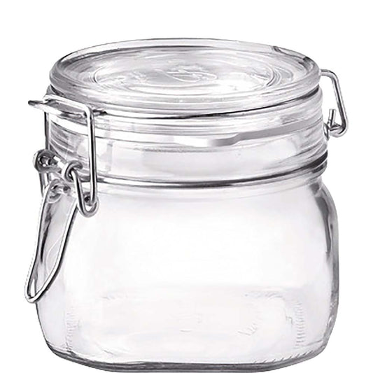 Verschließbares Glasgefäß mit Bügelverschluss.