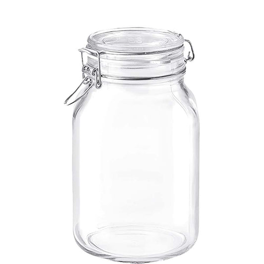 Verschließbares Glasgefäß für Lebensmittel.