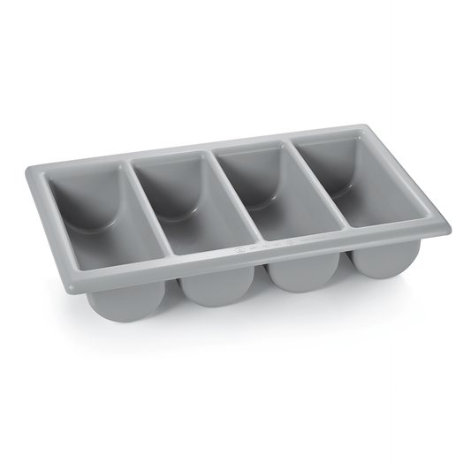 Graue Eiswürfelform mit vier Fächern.