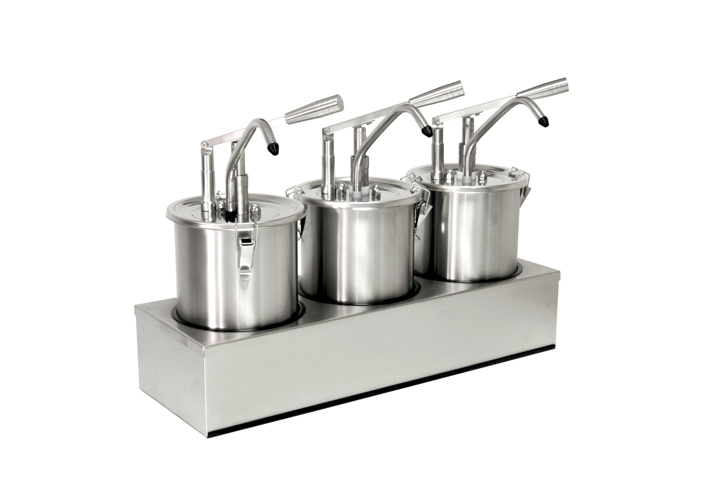 Drei Edelstahlbehälter für Gastronomie.