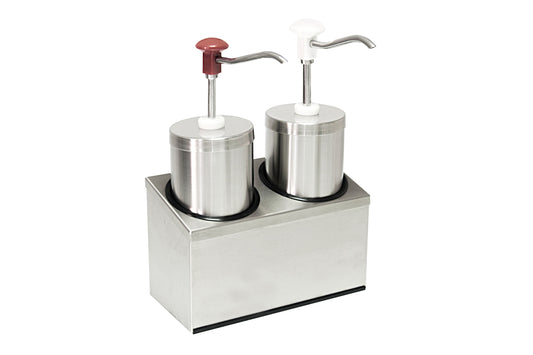 Zwei Spender für Flüssigkeiten.