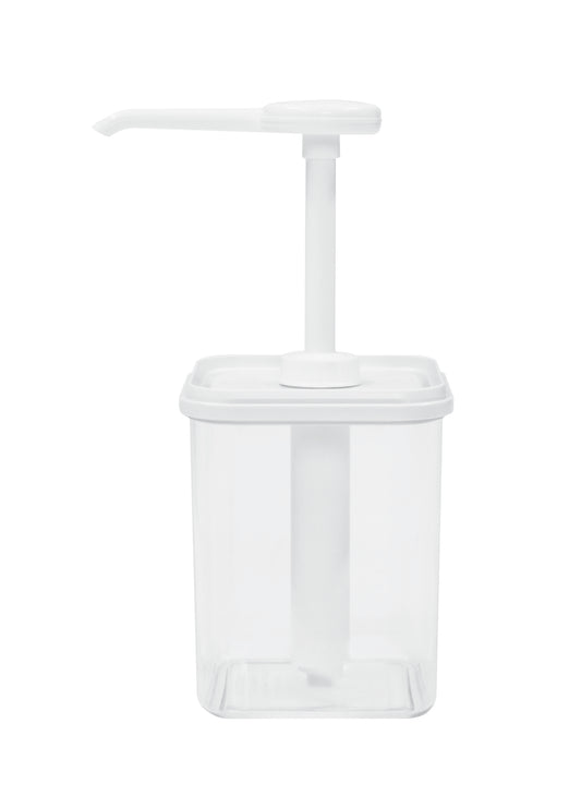 Klarer Spender für Flüssigkeiten.