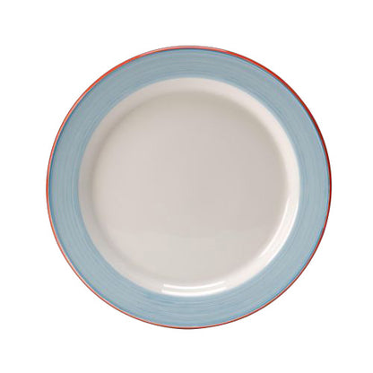 Leerer Teller mit blauem Rand.