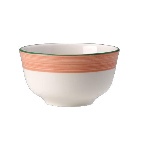 Weiße Schüssel mit rotem Rand.