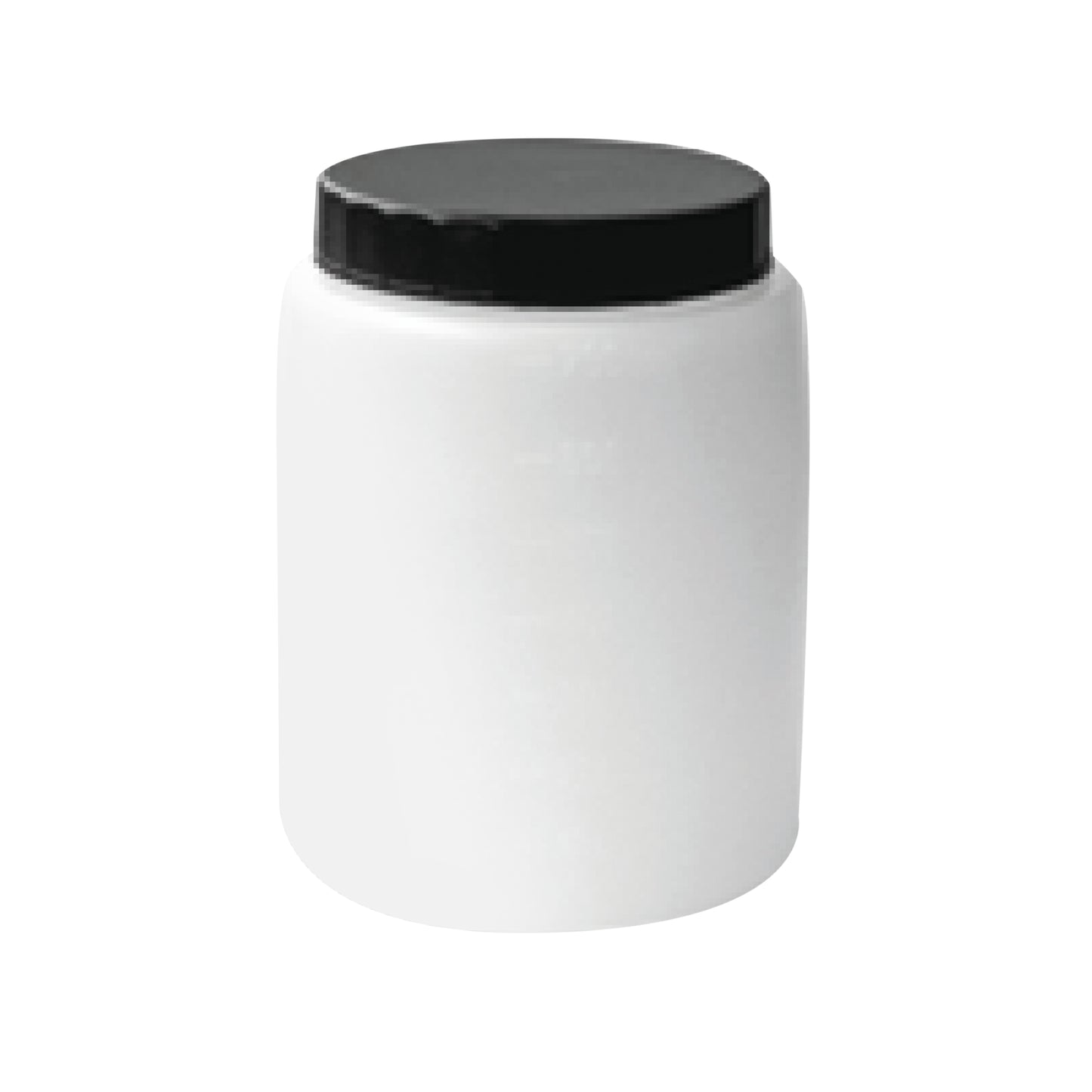 Weißer Behälter mit schwarzem Deckel.