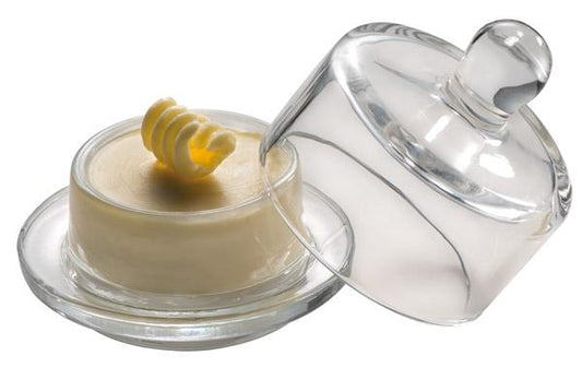 Butterdose mit Glasdeckel.