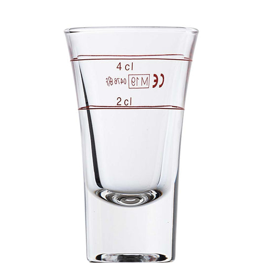 Transparentes Shotglas mit Messmarken