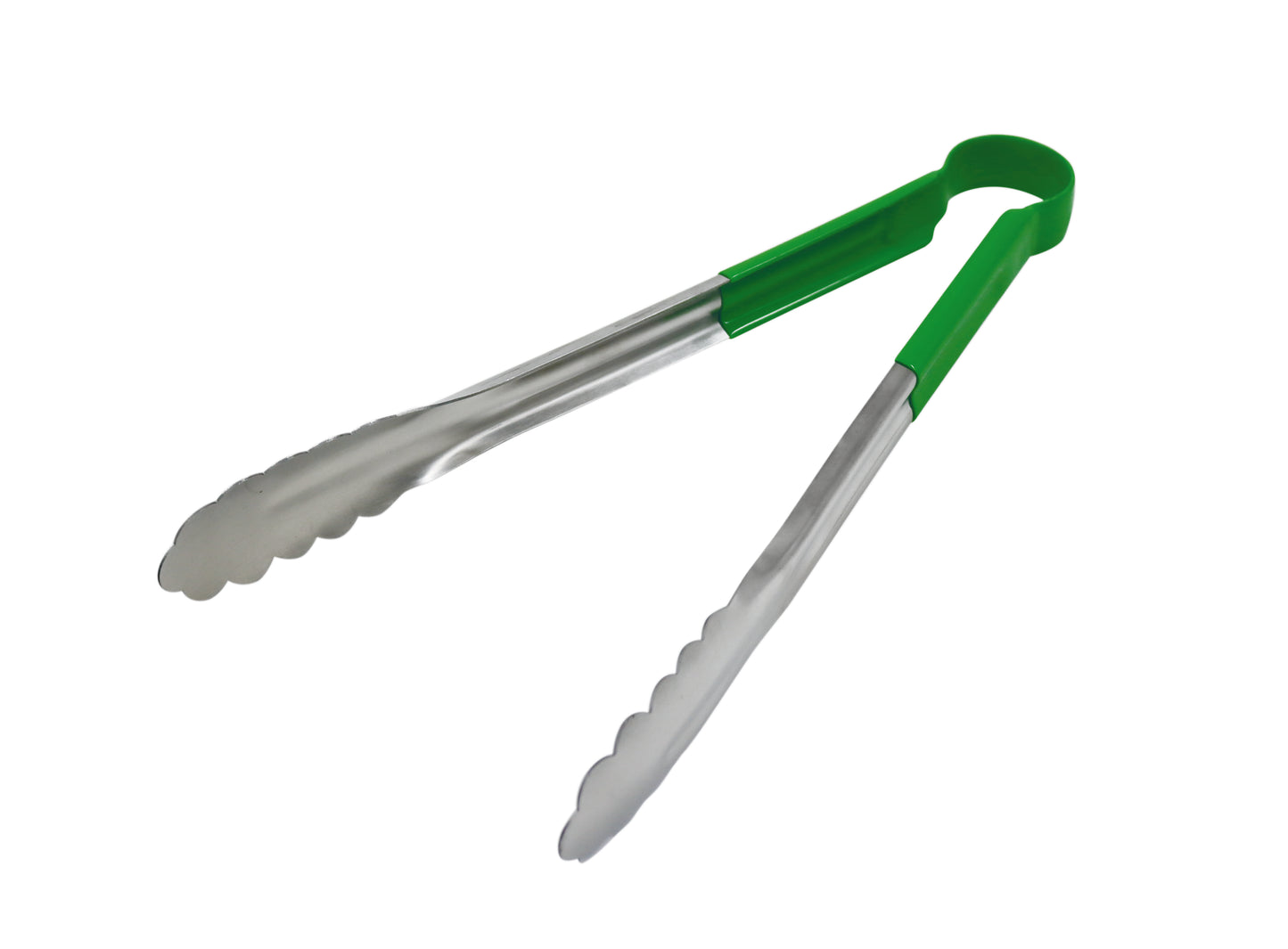 Edelstahlzange mit grünem Griff.