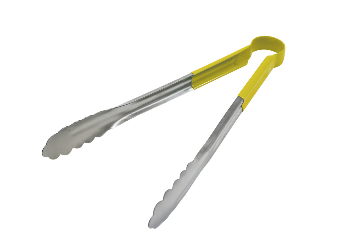 Edelstahlzange mit gelbem Griff.