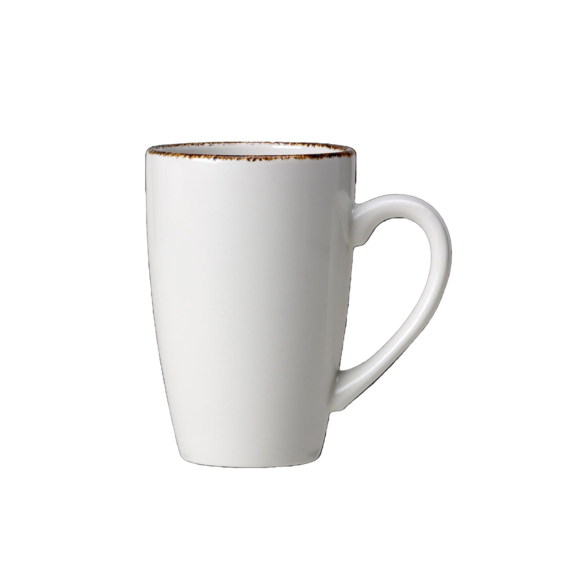 Weiße Tasse mit Henkel.
