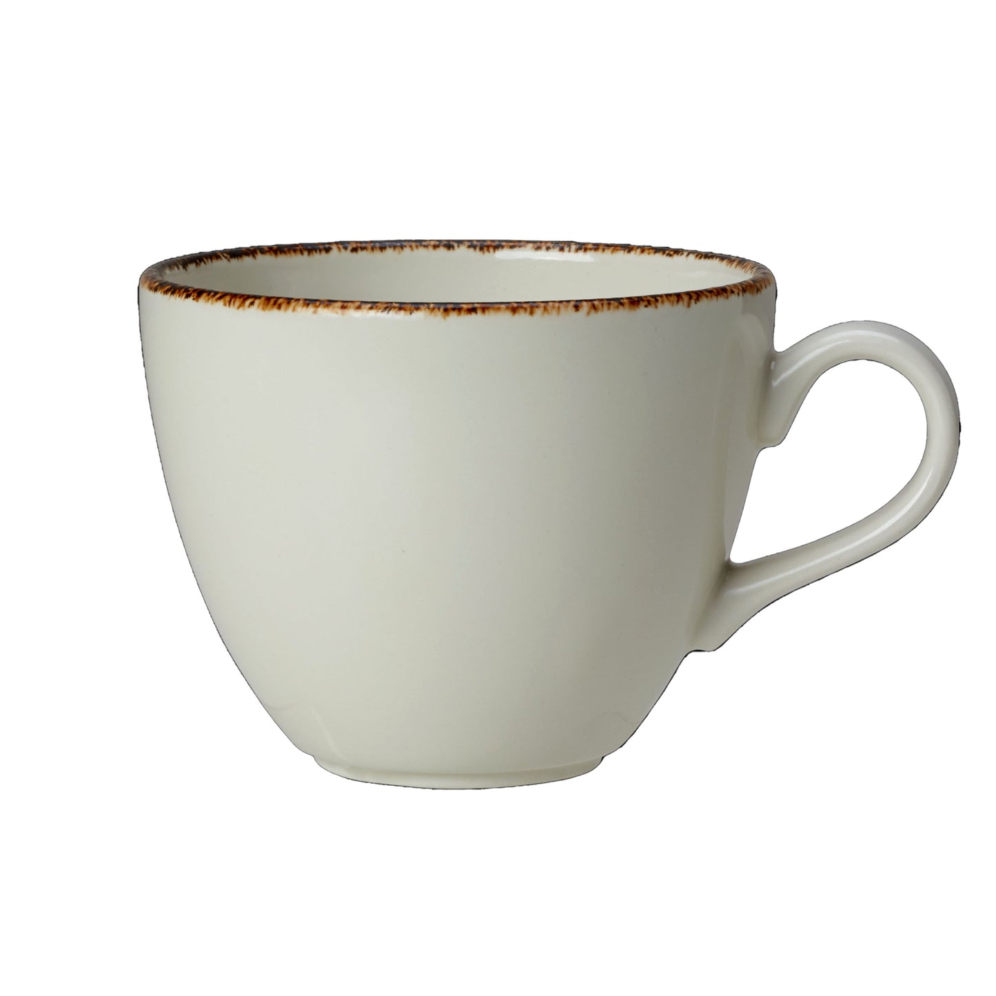 Weiße Tasse mit Henkel.