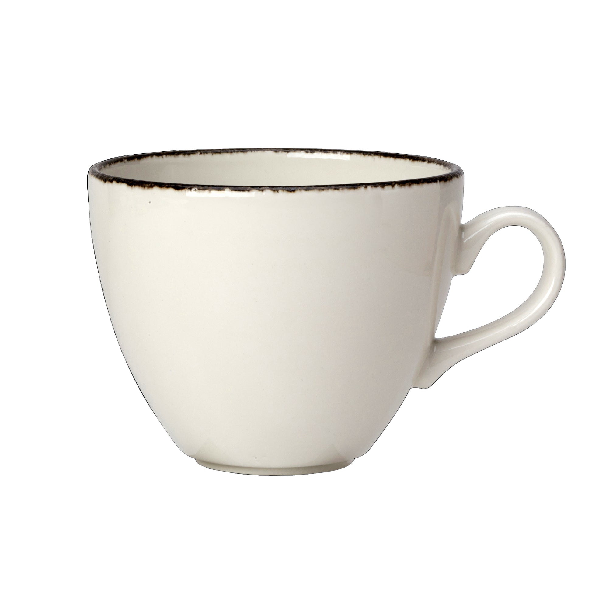 Weiße Tasse mit Henkel.