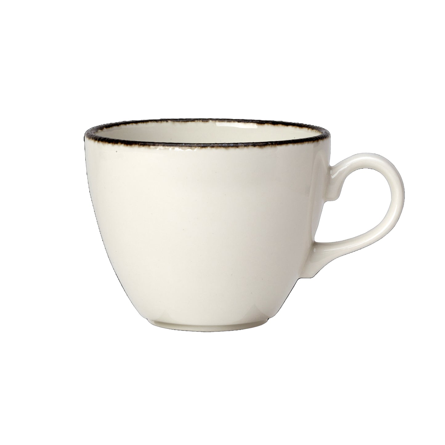 Weiße Tasse mit Henkel.