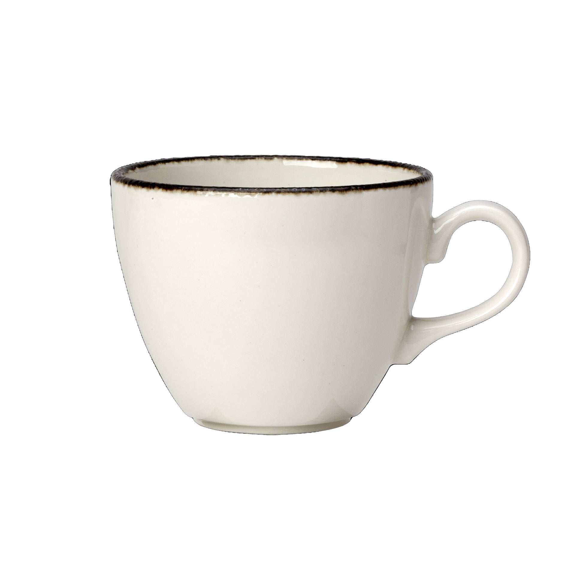 Weiße Tasse mit Henkel.
