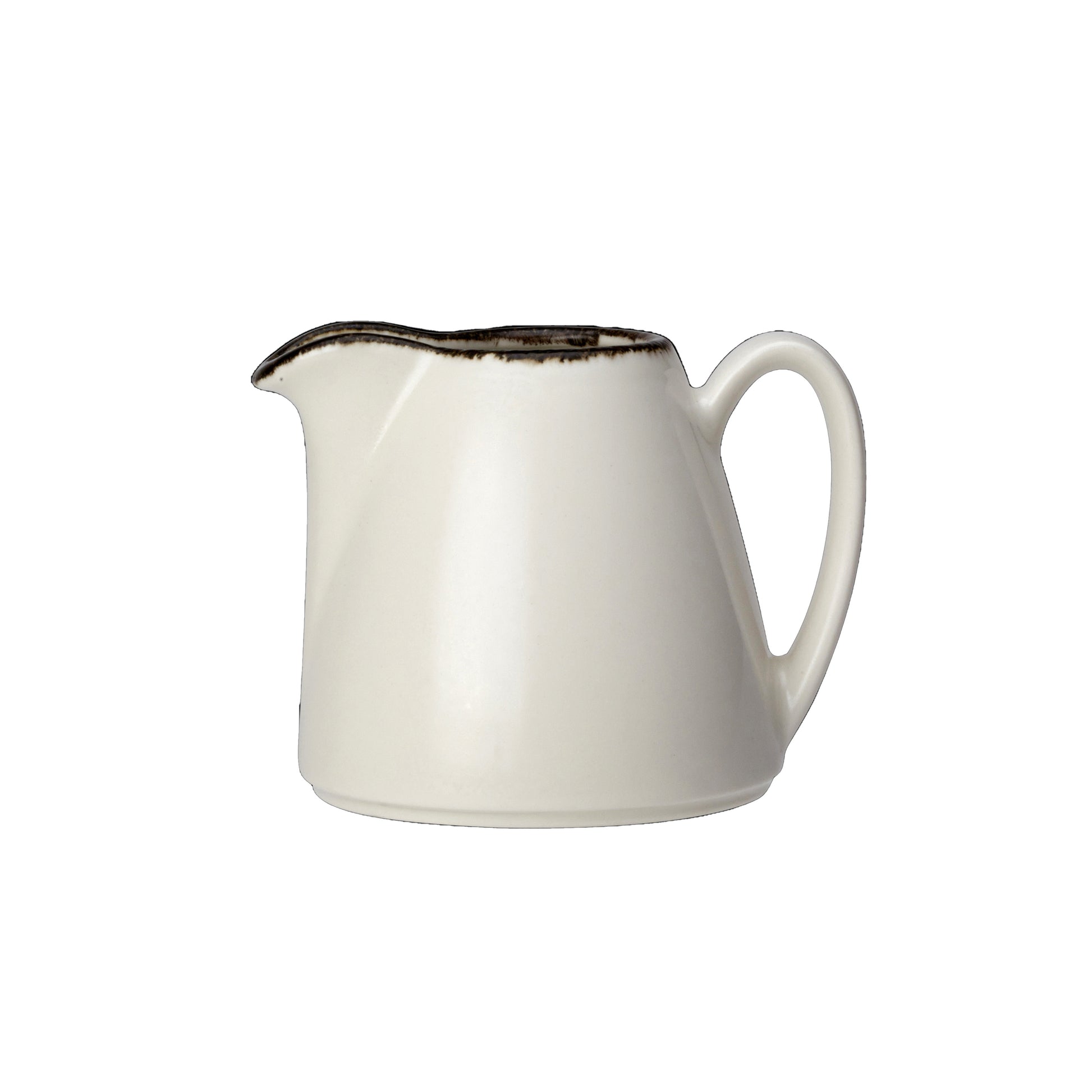 Weiße Keramik-Milchkanne mit Henkel.